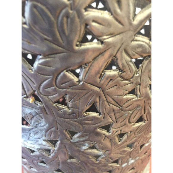 Vintage Pewter Tall Vase Ornate Leave Pattern Made In India Store Canes, Flowers - Picture 7 of 8